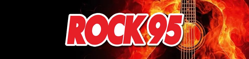 Rock 95 logo with a guitar background